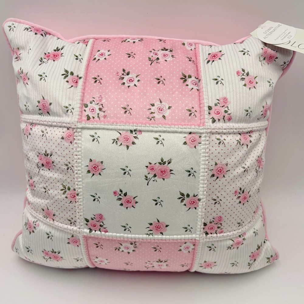 Soho Loft Pink Floral Patchwork Decorative Throw Pillow 18x18 Down Alternative
